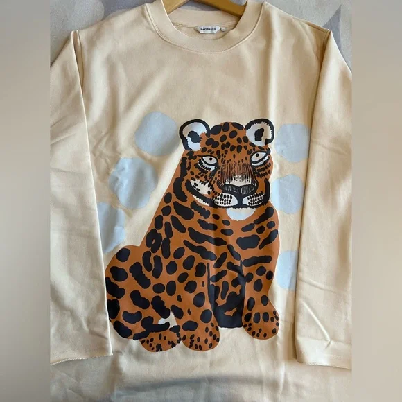 Marimekko Sweater Hiirenvirna Kaksoset Tiger Off White Brown Gray Size M - Picture 9 of 15